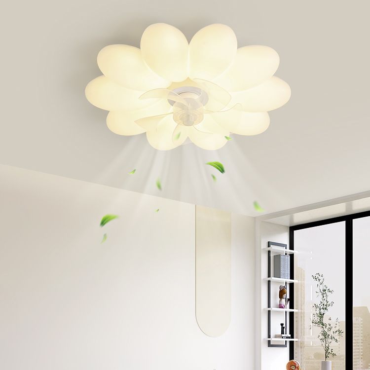 Flower Shape Ceiling Fan Light Kids Style LED Fan Lighting Fixture in Cream White