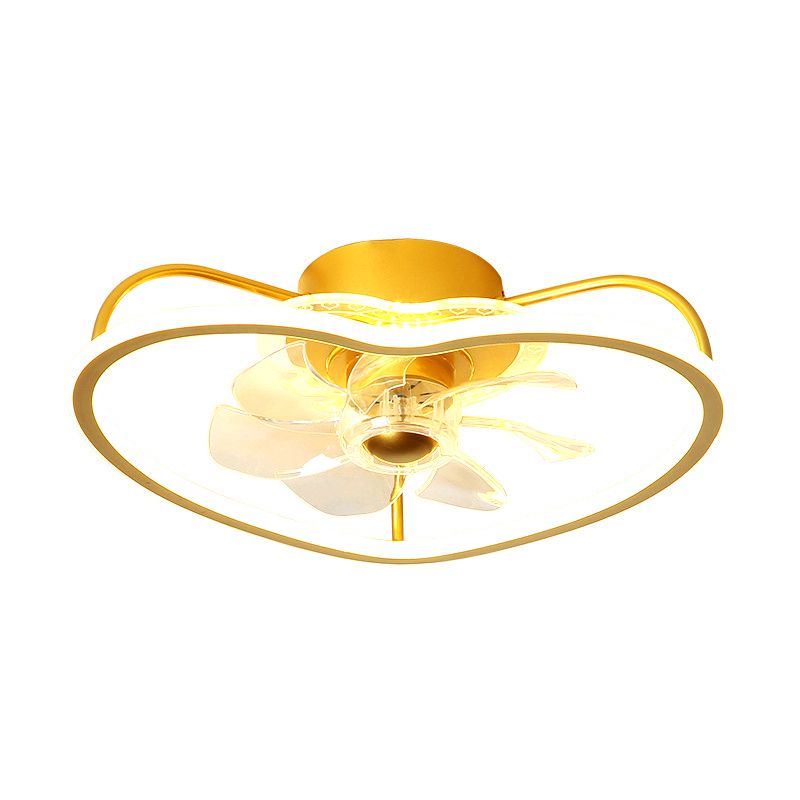 7 Blades Modernist LED Ceiling Fan Fixture with Metallic Gold/Black Heart Shape Design Semi Flush Ceiling Lamp, 16.5" Wide