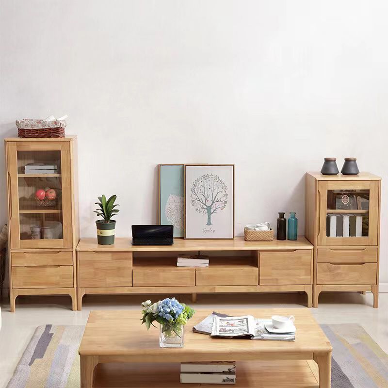 Scandinavian Media Console Solid Wood TV Console with Drawers