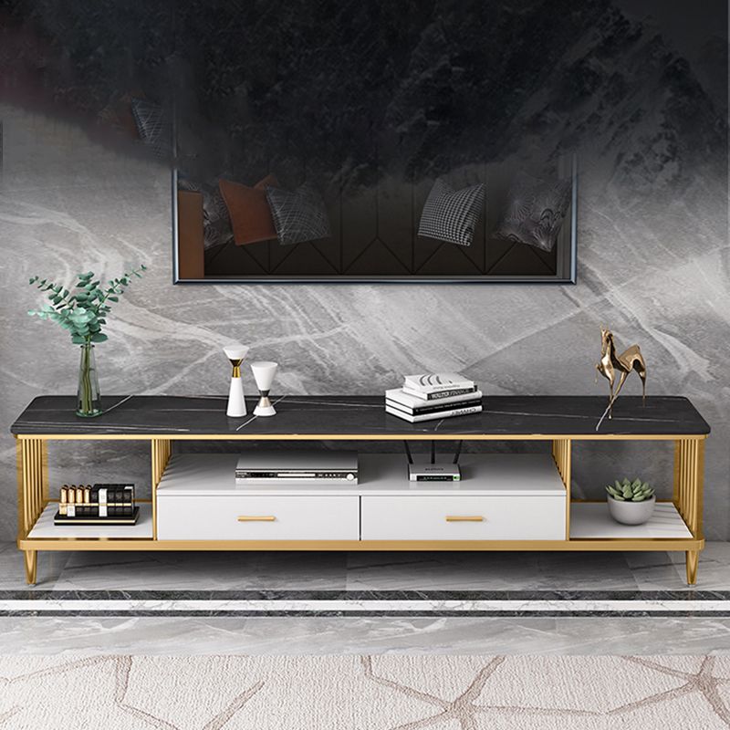 Glam Style TV Stand Stone Open Storage TV Console with 2 Drawers
