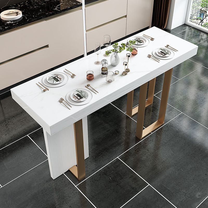 Stone Bar Dining Table Glam Rectangle Bar Table with 3 Legs Pedestal for Dining Room