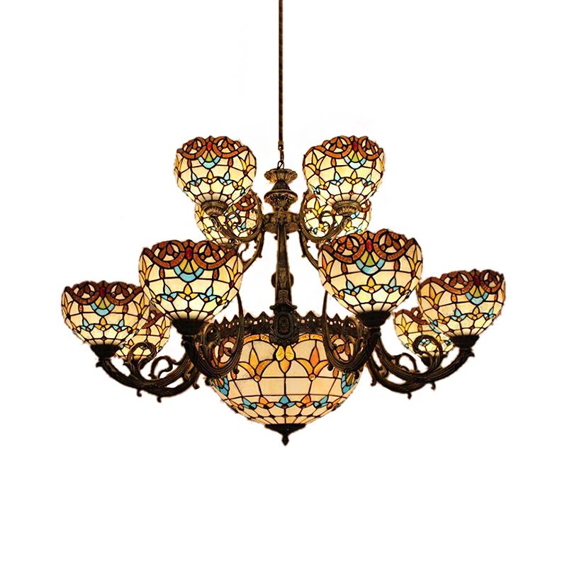 Baroque Style Extra Large Chandeliers 26/13-Light Art Glass Pendant Ceiling Lamp in Brown for Living Room