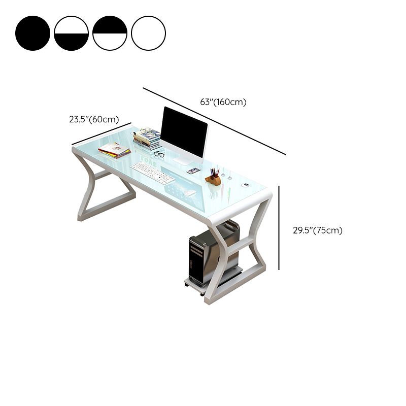 Glass-Top Contemporary Office Desk Antique Finish Computer Desk with Metal Legs