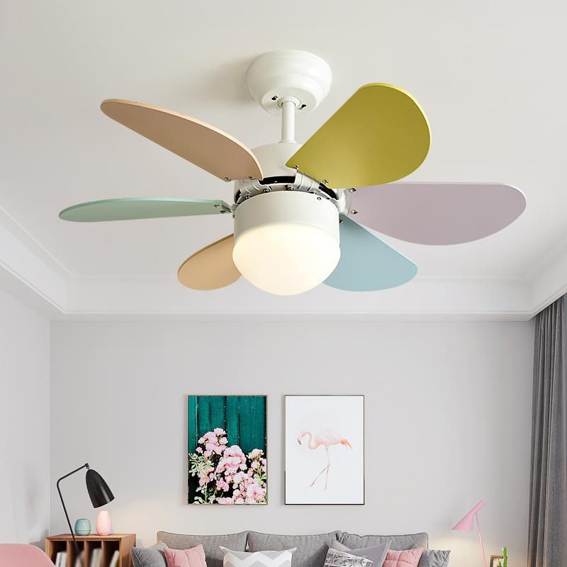 Nordic Style Wooden Ceiling Fan Lamp Colorful Ceiling Fan Light for Children's Room