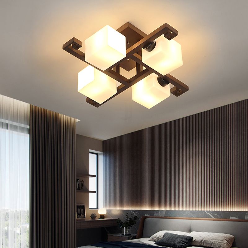 Modern Simple Wooden Ceiling Light Geometry Shape Ceiling Lamp for Living Room