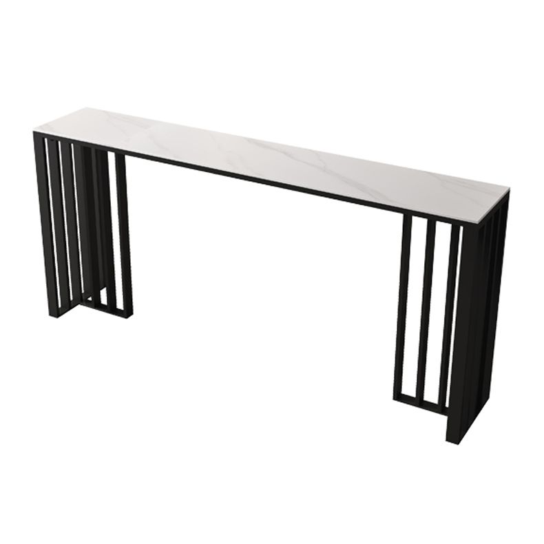 Rectangle Stone Top Bistro Table Modern Pub Table with Metal Base