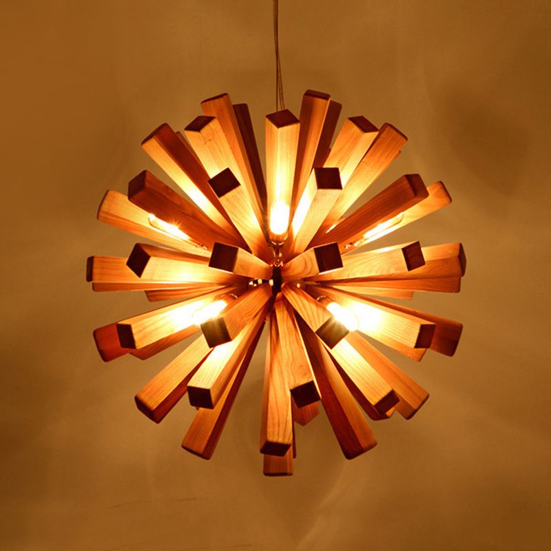 Starburst Plafond Pendant Asian Creative Wood 1 Restaurant de bulbe Hanging Light Aymer