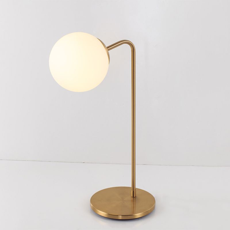 S/C Shaped/Bend Bedside Table Light Metal 1/2-Head Designer Night Lamp in Gold with Ball Cream Glass Shade