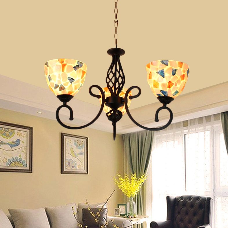 Bowl Shape Chandelier Light Fixture Shell Tiffany-Style Hanging Chandelier for Bedroom