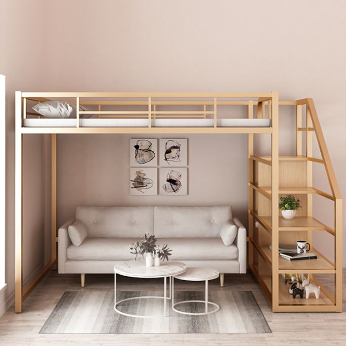 Iron High Loft Bed with Storage Contemporary Full/Queen Loft Bed with Stairway