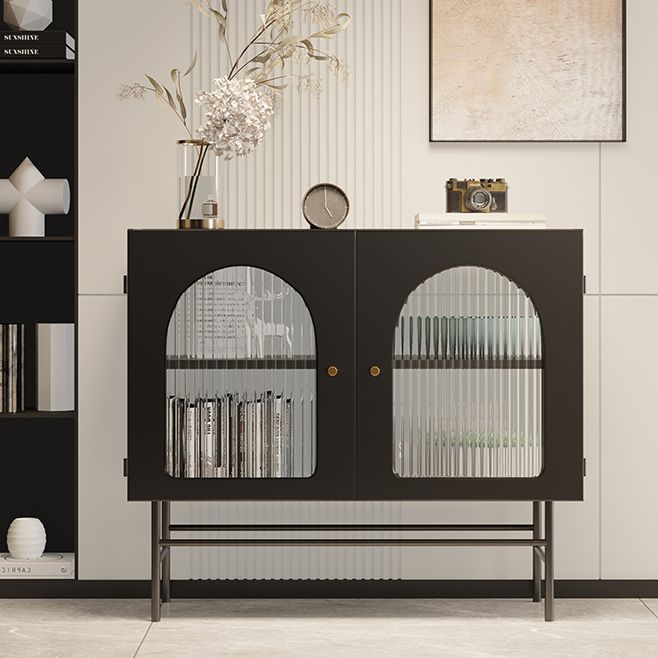 Modern Simple Iron Sideboard Striped Glass Doors Cabinets Dining Server for Living Room