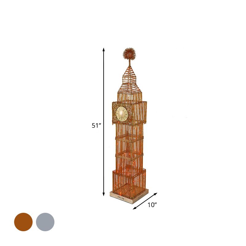 LED Standing Floor Light Traditional Clock Tower Aluminum Wire Floor Lamp in Silver/Gold for Living Room