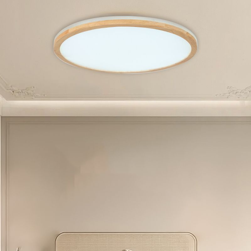 LED Modern Wood Flush Mount Circular Shape Ceiling Light with Acrylic Shade for Bedroom