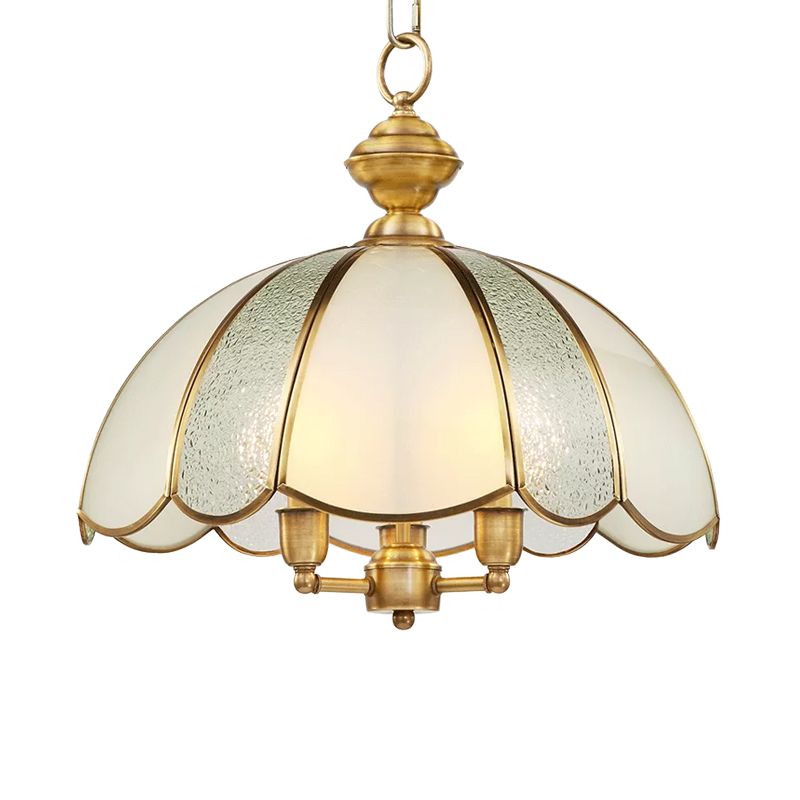3 lichten Dome Kroonluchter Lamp Classic Polished Brass Frosted Glass Hanging Lighting