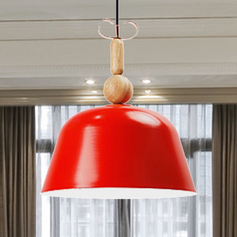 Nordic Bright-Colored Pendant Lamp Bell Shade Single Head Metallic Ceiling Lighting in Blue/Pink/Red/Yellow for Living Room