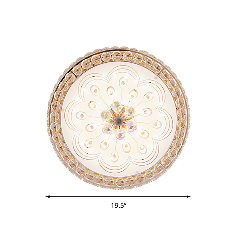 16 "/19.5" Wide Round Ceiling Flush Light Metal and Crystal DEL Flush Mount Lamp with Peacock Tail / Flower Pattern in Gold