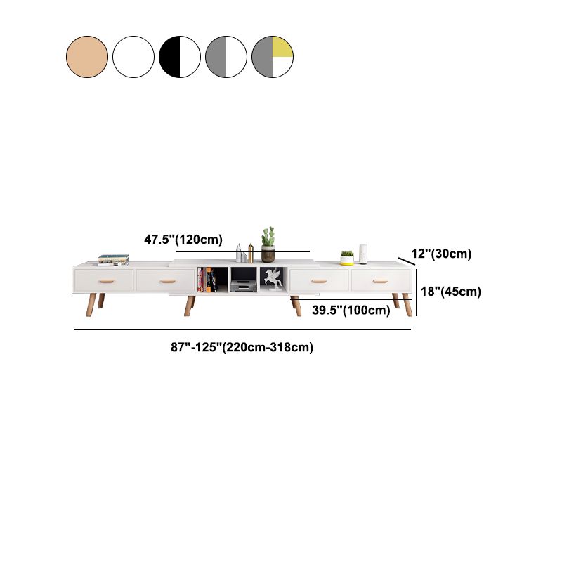 12" - Wide Wood TV Stand , Sliding Nordic TV Console with 2 / 3 / 4 Drawers