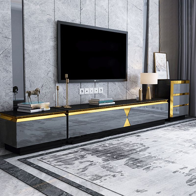 Glass Enclosed Storage TV Console Luxury TV Cabinet with Glide Drawers