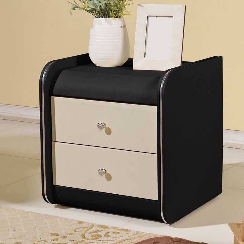 Rectangular 2 Drawers Nightstand Contemporary 18.9" H Night Table