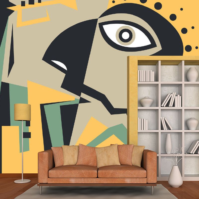 Novelty Ancient Man Wall Murals Yellow-Green Living Room Wall Art, Customized Size