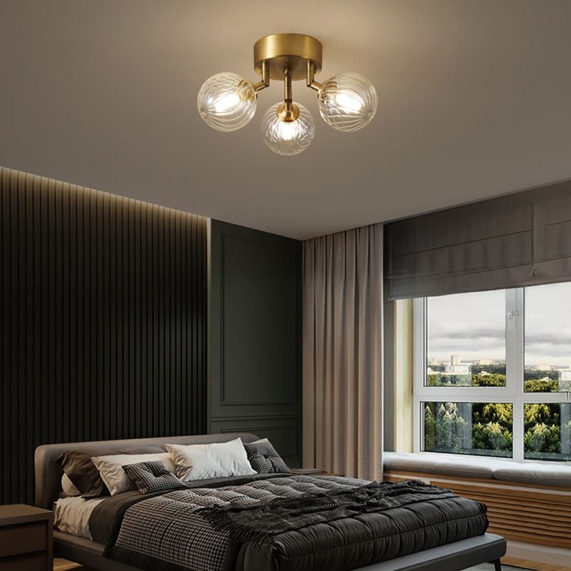 Nordic Style Golden Ceiling Lamp Ball Shape Ceiling Light with Glass Shade for Bedroom