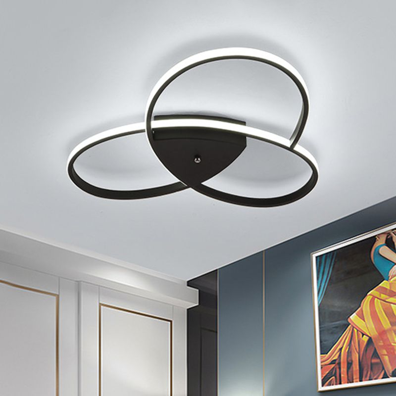 19"/25.5" W Modern Oval Ceiling Flush Metallic LED Bedroom Semi Flush Mount Lighting in Black/Gold, Warm/White Light