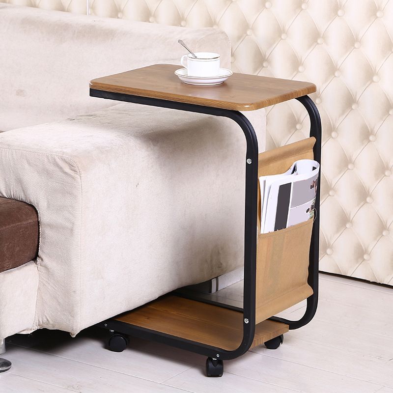 Wooden and Metal Bedside Table Modern Minimalist Night Table on Casters