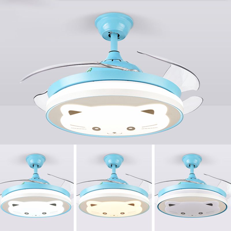 Cartoon Animal Pendant Fan Lighting Acrylic Nursery LED Semi Flush Ceiling Light