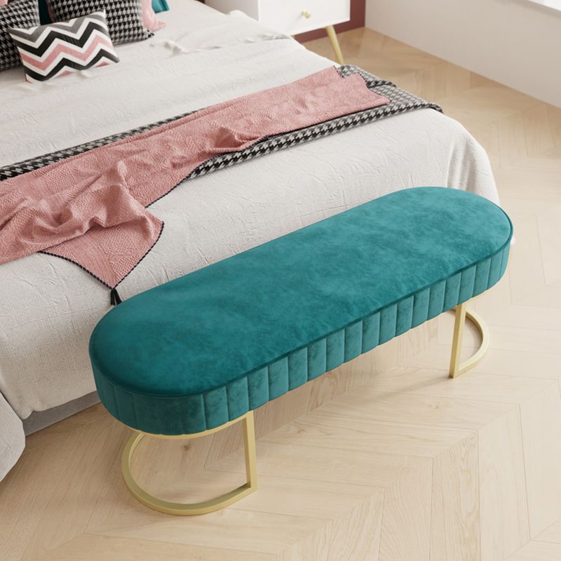 Modern Velvet Foam Bench Oval Solid Color Bench with Legs for Bedroom