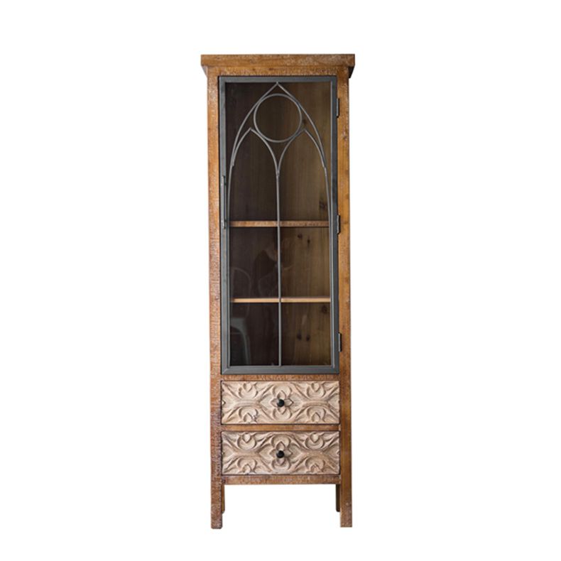 Traditional Display Stand Wood Glass Doors Storage Cabinet with Doors for Living Room