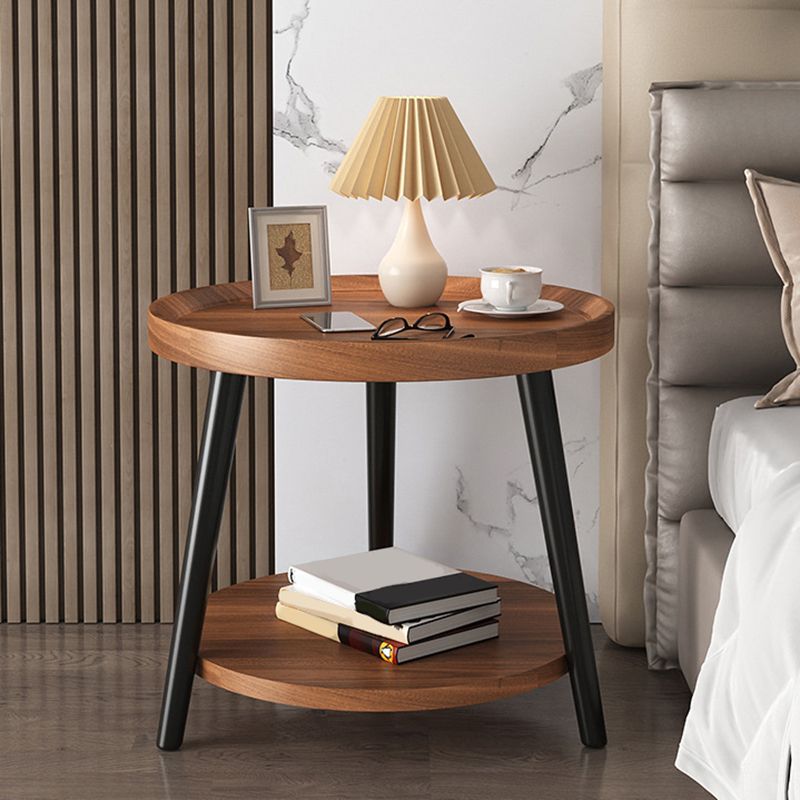 Contemporary Accent Table Nightstand Antique Finish Open Storage Night Table