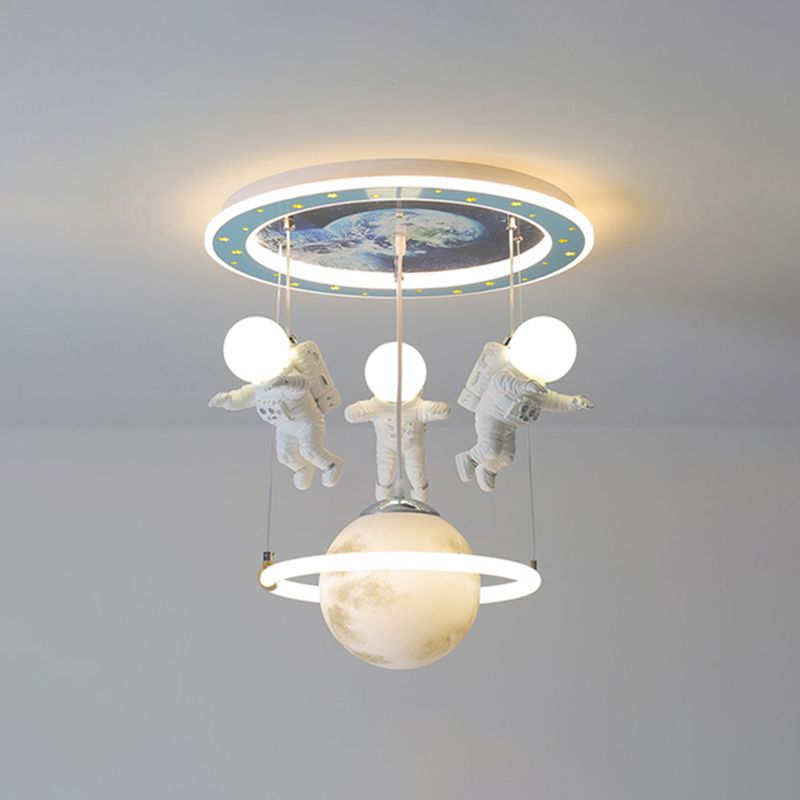 4 Lights Moon Hanging Light Cartoon Metallic Ceiling Pendant Light for Boys Bedroom