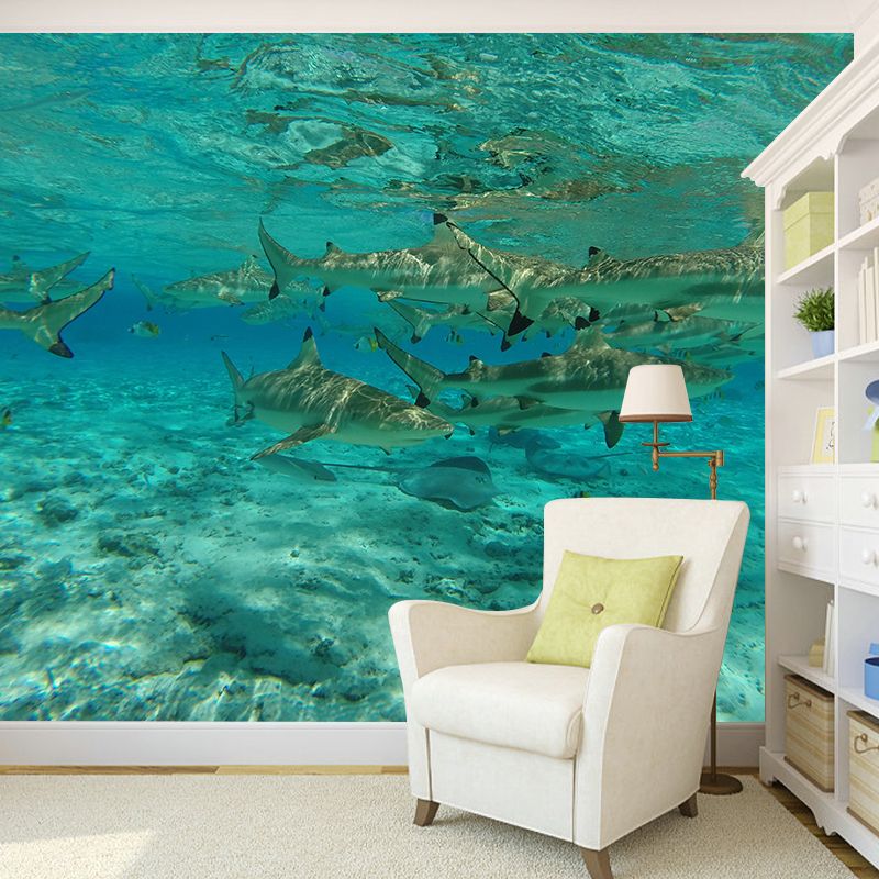 Attractive Wall Mural Shark Patterned Sitting Room Wall Mural