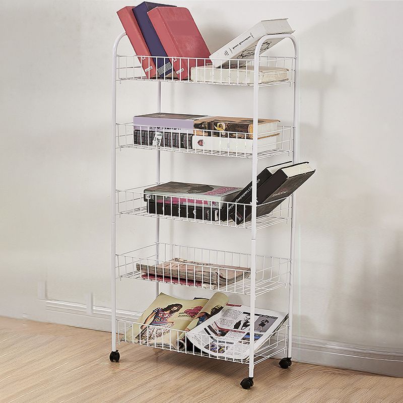 Stainless Steel Bookshelf, Multi Tiers Contemporary Bookcase for Home with Caster