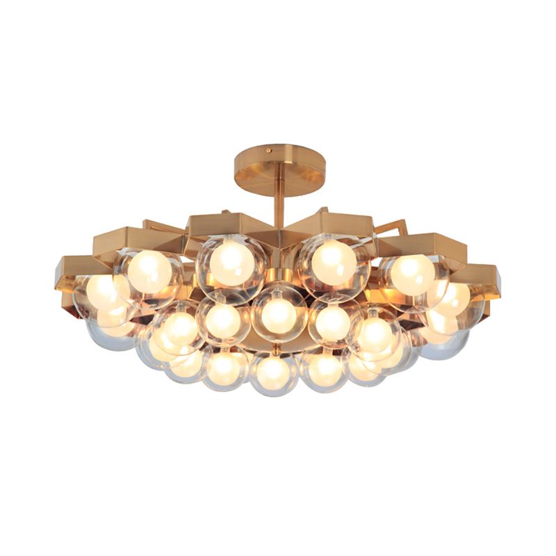 Metallic Flower Shaped Chandelier with Globe Shade Living Room 24 Lights Elegant Hanging Light in Gold