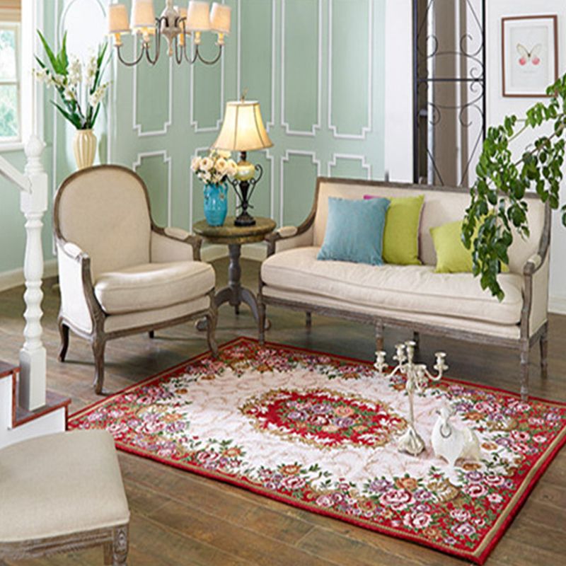 Multi-Colored Parlor Rug Nostalgia Floral Pattern Area Rug Synthetics Non-Slip Backing Stain-Resistant Carpet