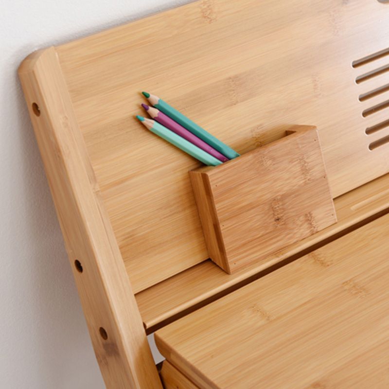 Bamboo Writing Desk and Chair Set Foldable Kids Desks in Light Wood