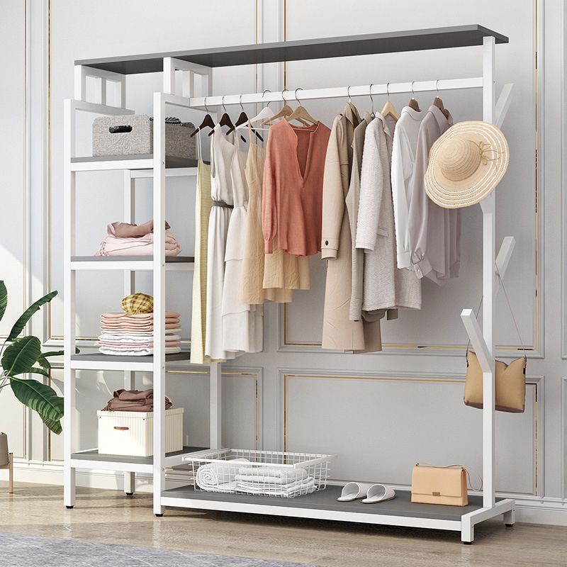 Modern Hall Stand with Hooks Storage Shelves Wood Coat Rack with Shoe Storage Bench