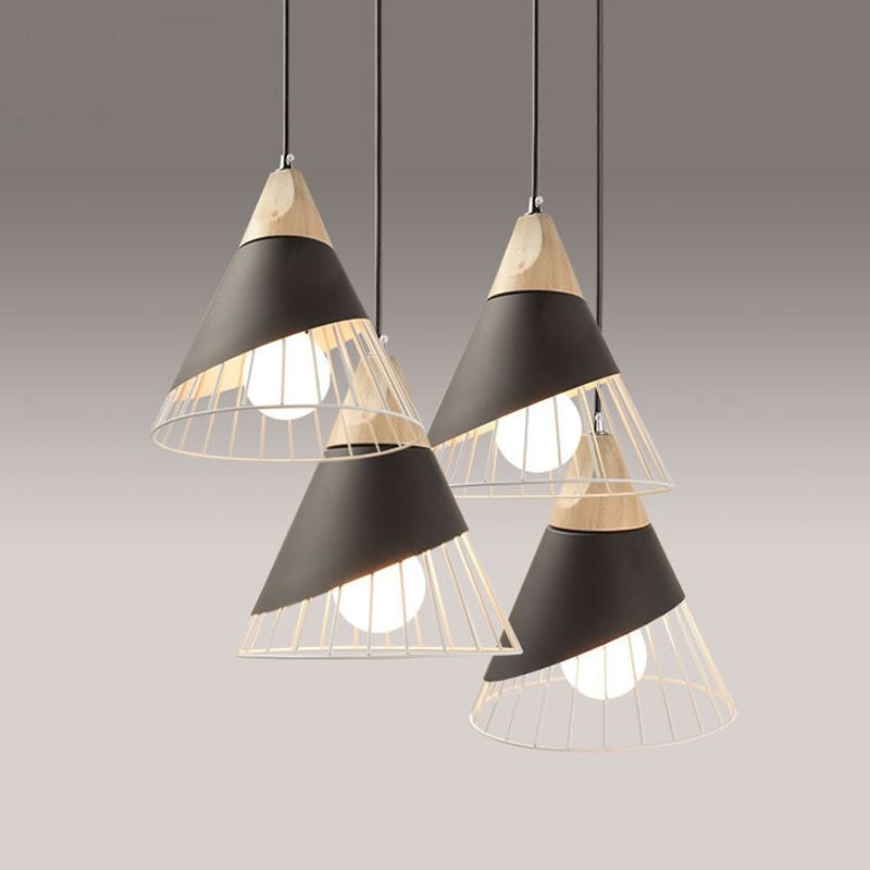 Modern Dining Room Ceiling Pendant Light Wood Cone Hanging Light with 1 Light