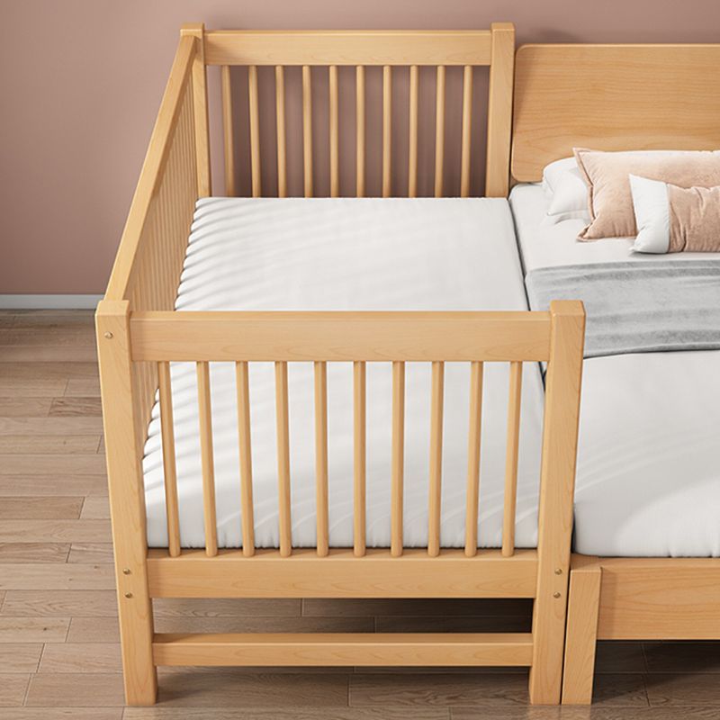 Modern Solid Wood Panel Bed Beech Wood Kids Bed with Guardrail