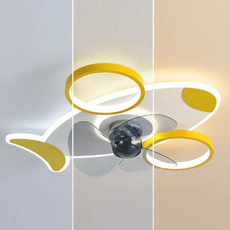 Creative Aircraft Shaped Ceiling Fan Light Metallic Child Room Semi Flush Mount Lamp