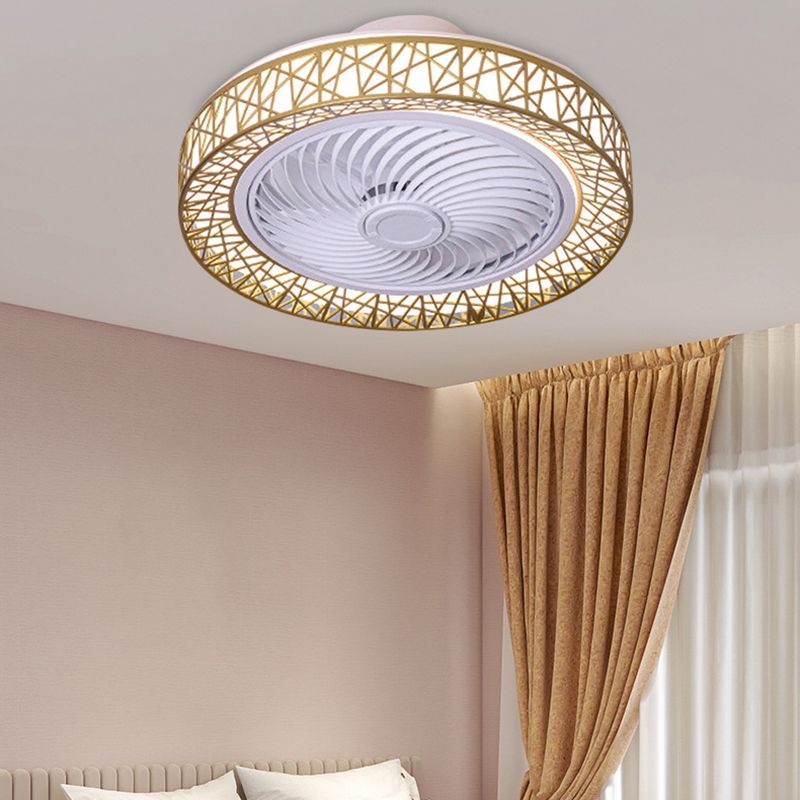 Metal Round Shape Ceiling Fan Modern Style 1 Light Ceiling Fans Fixtures