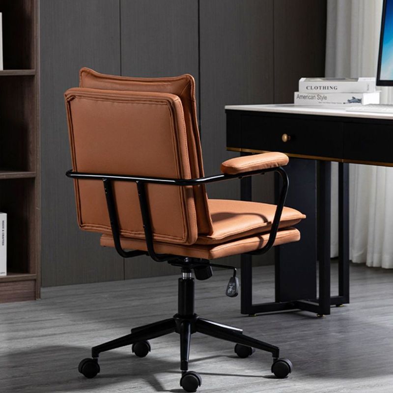 Black Frame Modern Task Chair with Padded Arms Faux Leather Computer Desk Chair