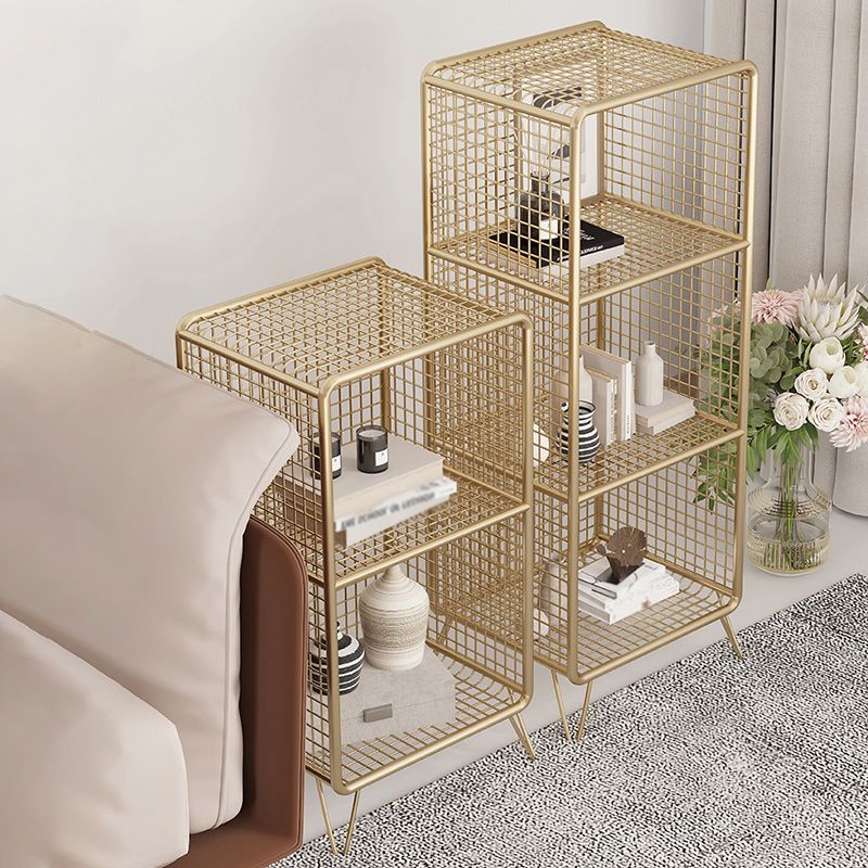 Glam Iron Standard Bookshelf Gold and Black Vertical Bookcase for Bedroom