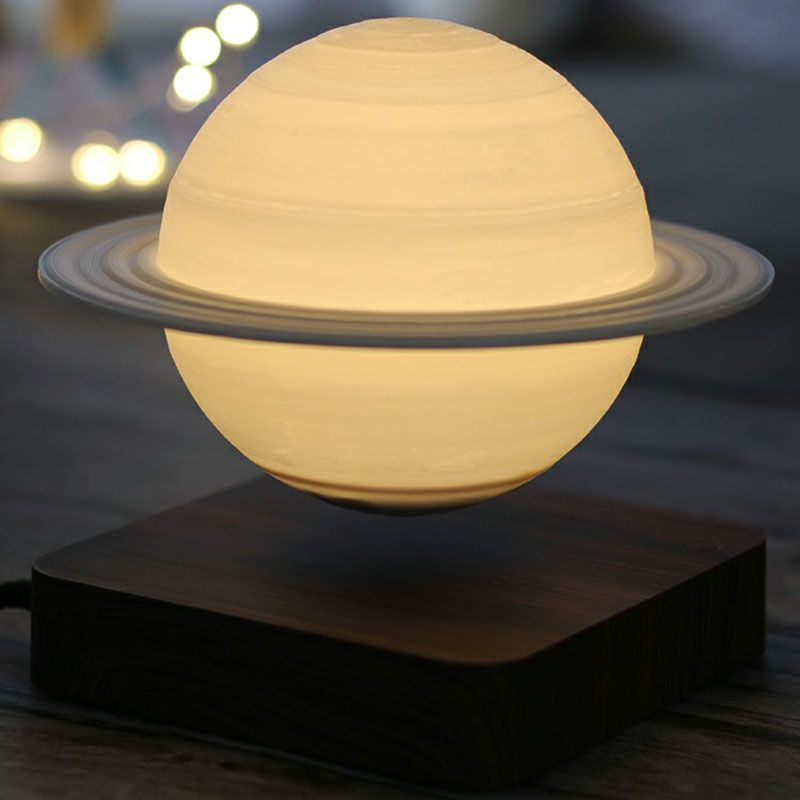 3D Digital Print Planet Night Lamp Creative Plastic 1-Light White Table Light for Kids Bedroom