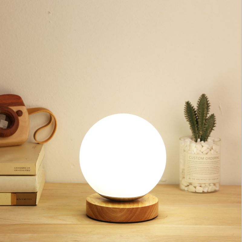 Single Bulb Globe/Cylinder/Square Shade Reading Book Light Modern Wood White Glass Task Lighting