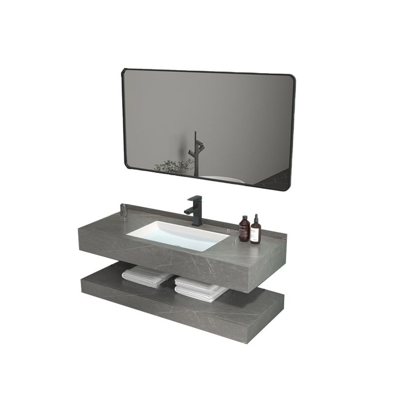 Grey Bath Vanity Rectangle Single Sink Mirror Shelving Included Stone Bathroom Vanity