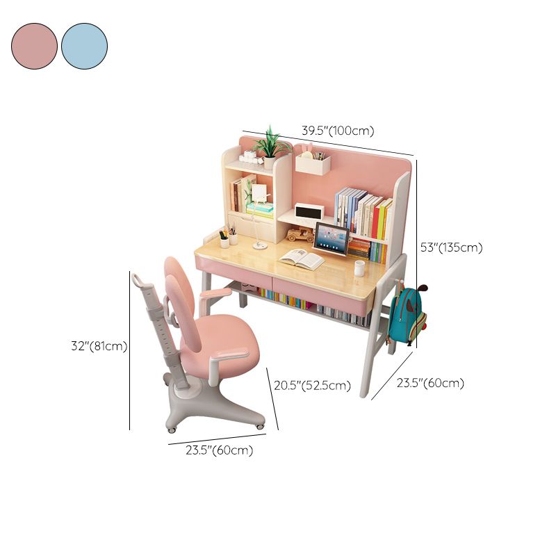 Solid Wood Student Table Desk with Drawer with Storage Shelves Multifunctional Lifting