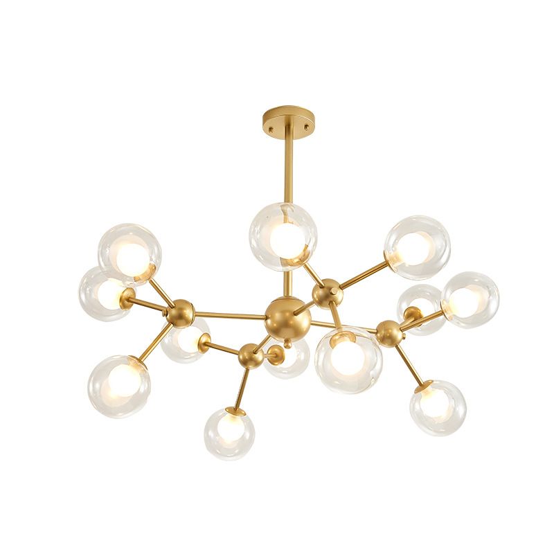 Clear Globe Shape Glass Chandelier Light Molecular Frosted Iron Modern Pendant Lighting in Gold