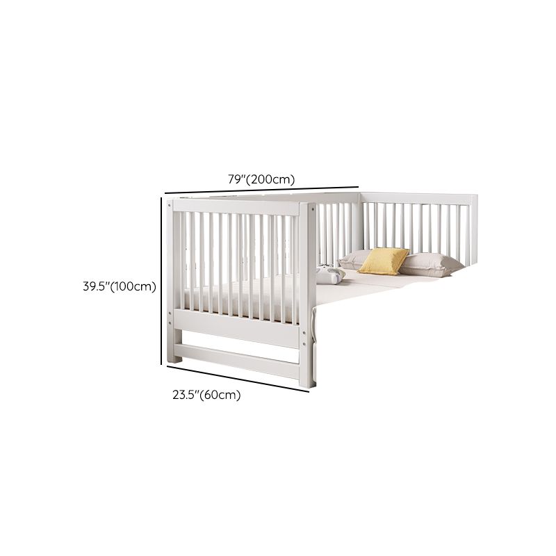 White Baby Crib Scandinavian Beech Nursery Bed with Guardrails